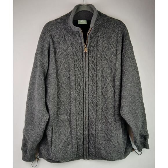 Aran Woolen Mills SZ L Farmleigh Lined Wool Men's Cardigan Grey Full Zip Pockets - Picture 2 of 6